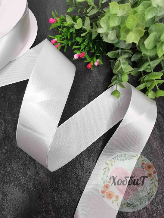 Лента атлас-сатин 2,5см. (белый), метр